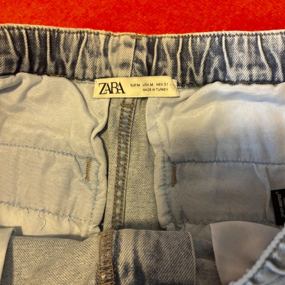 Zara light blue belted denim loose relaxed jeans pants made in Europe NWT - Picture 5 of 11